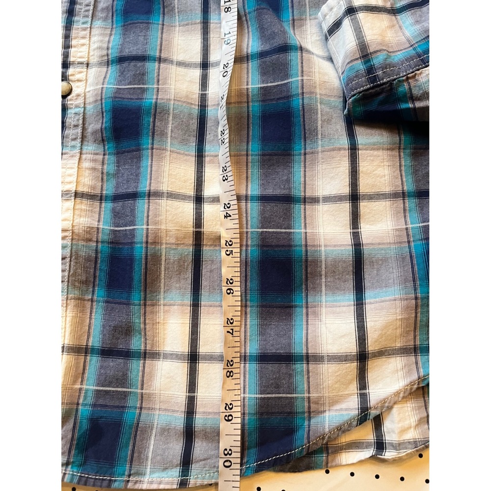 American Eagle Western Shirt Mens‎ XL Plaid Pearl Snap Cowboy Vintage Fit Blue - Picture 8 of 10